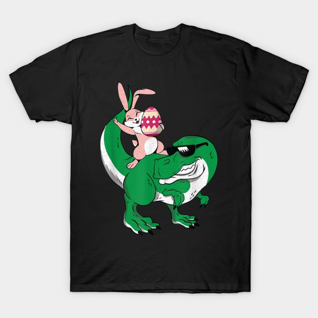 Bunny Riding T-Rex Cute Dino-saur Happy Easter T-Shirt by LMW Art